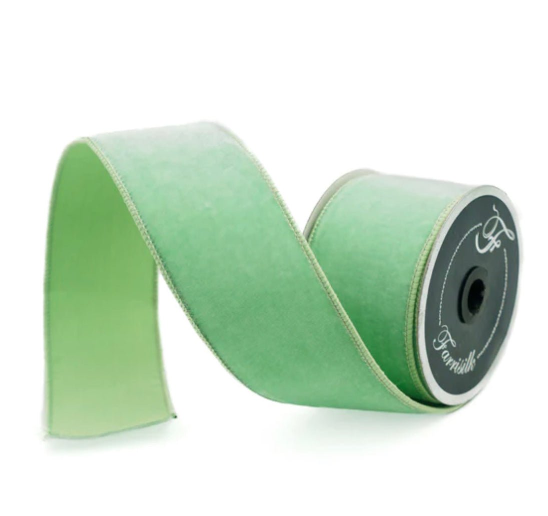 Emerald green shabby silk 1” farrisilk wired ribbon - Greenery Market