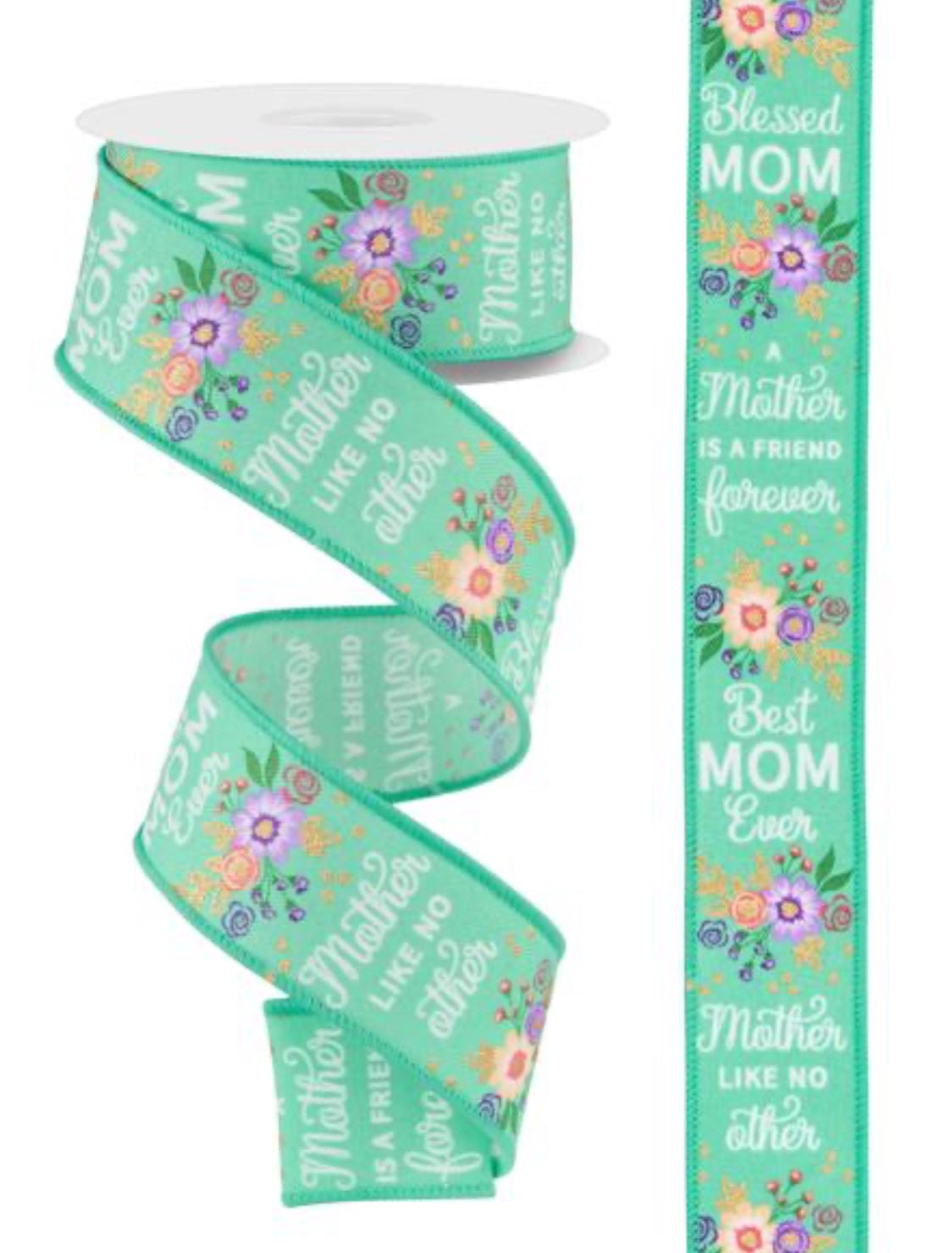 Mint green Patterned mom wired ribbon 1.5” - Greenery MarketWired ribbonRGE1975AB
