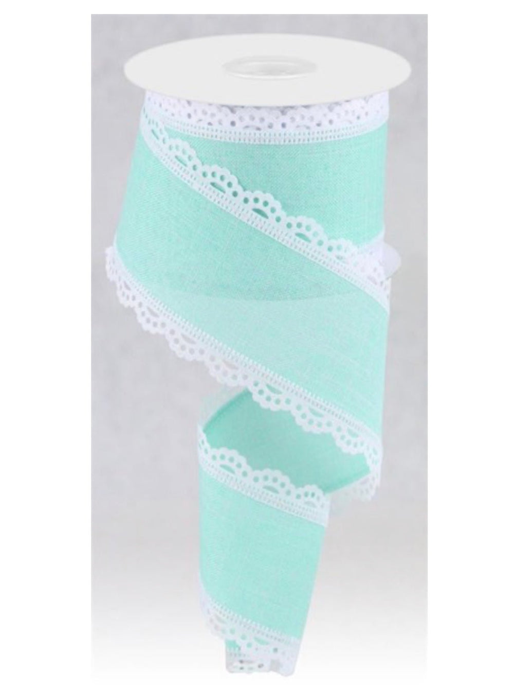 Mint wired ribbon with scalloped lace edge 2.5” - Greenery MarketWired ribbonRGA1542AN