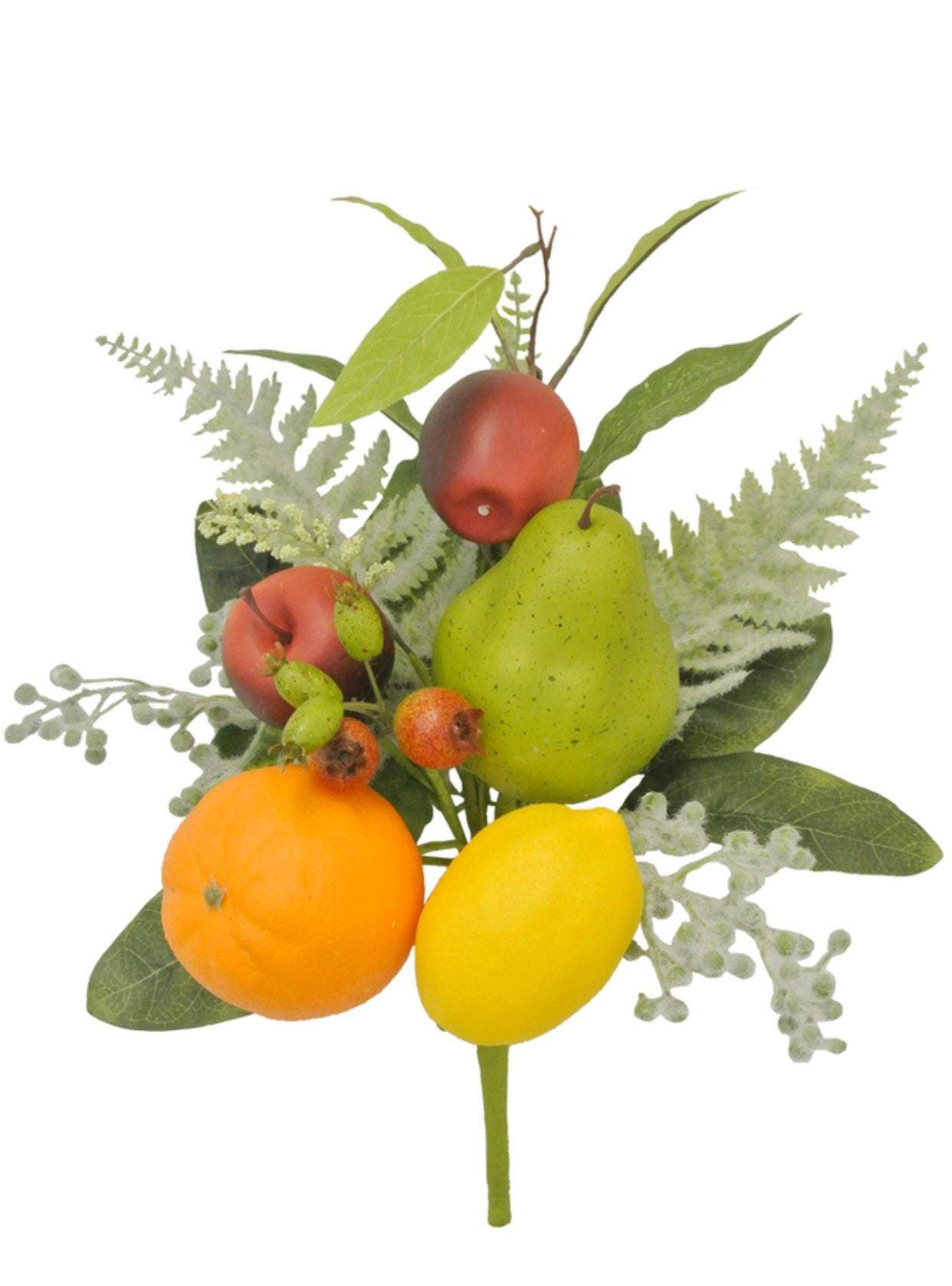 Mixed faux fruits, lemons, apples, pears and orange bush, lemon stems