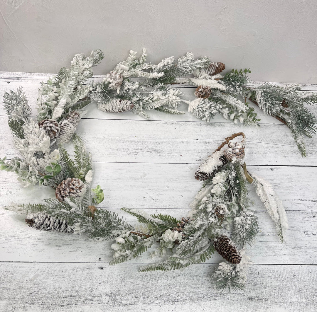 Mixed flocked greenery garland 6’ - Greenery MarketWreaths & Garlands173141