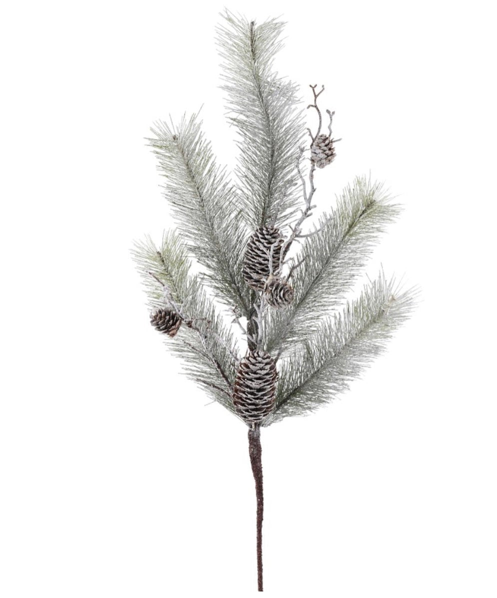 Mixed flocked pine, twig, and cone spray - Greenery MarketArtificial Flora204223