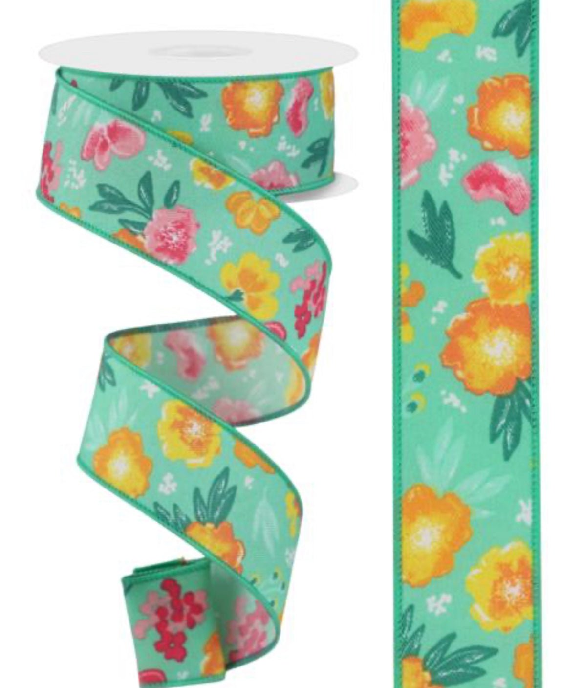 Flower Streaming Ribbon Mixed flowers wired 1.5” ribbon - Greenery Market