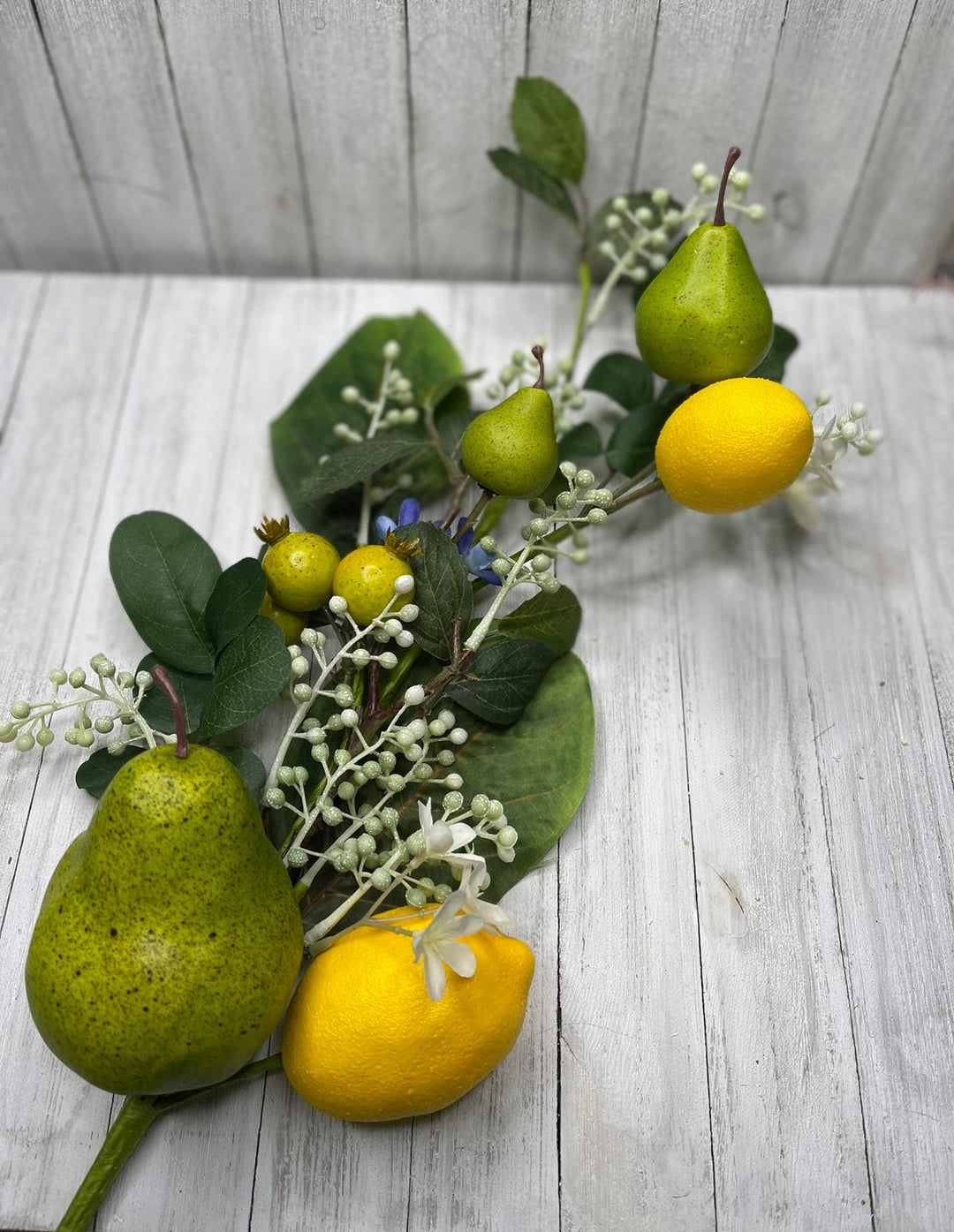 Mixed fruit spray, faux fruits, Artificial lemons and pear spray - Greenery MarketArtificial Flora82571