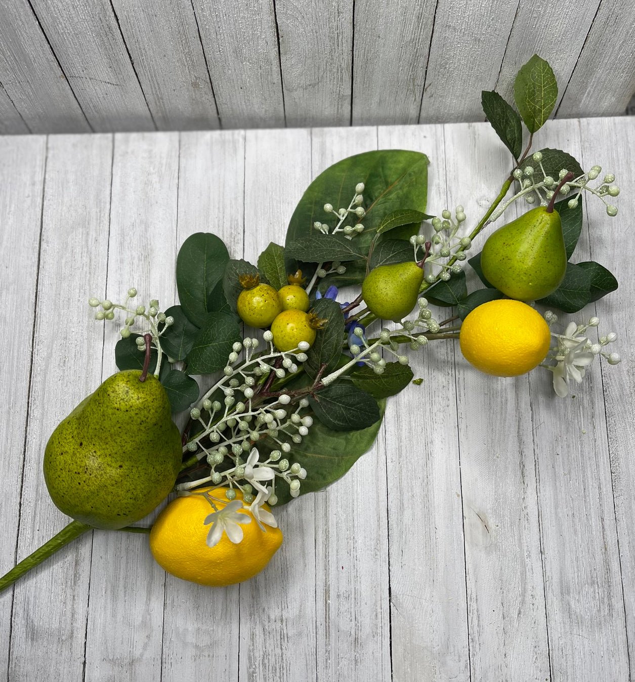Mixed fruit spray, faux fruits, Artificial lemons and pear spray