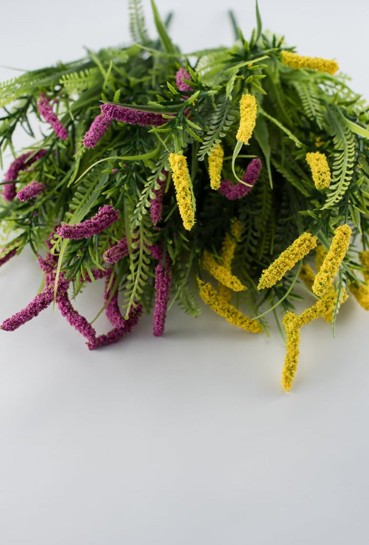 Mixed greenery and cattail bush yellow - Greenery Marketartificial flowers83366-YEL