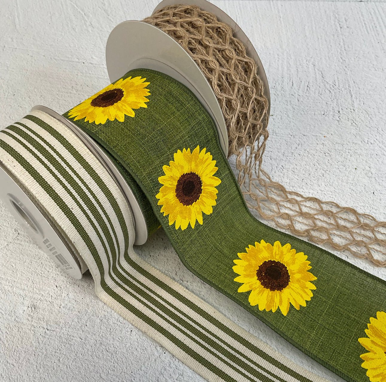 Moss Fall sunflower bow bundle x 3 ribbons - Greenery MarketMosssunflowerx3