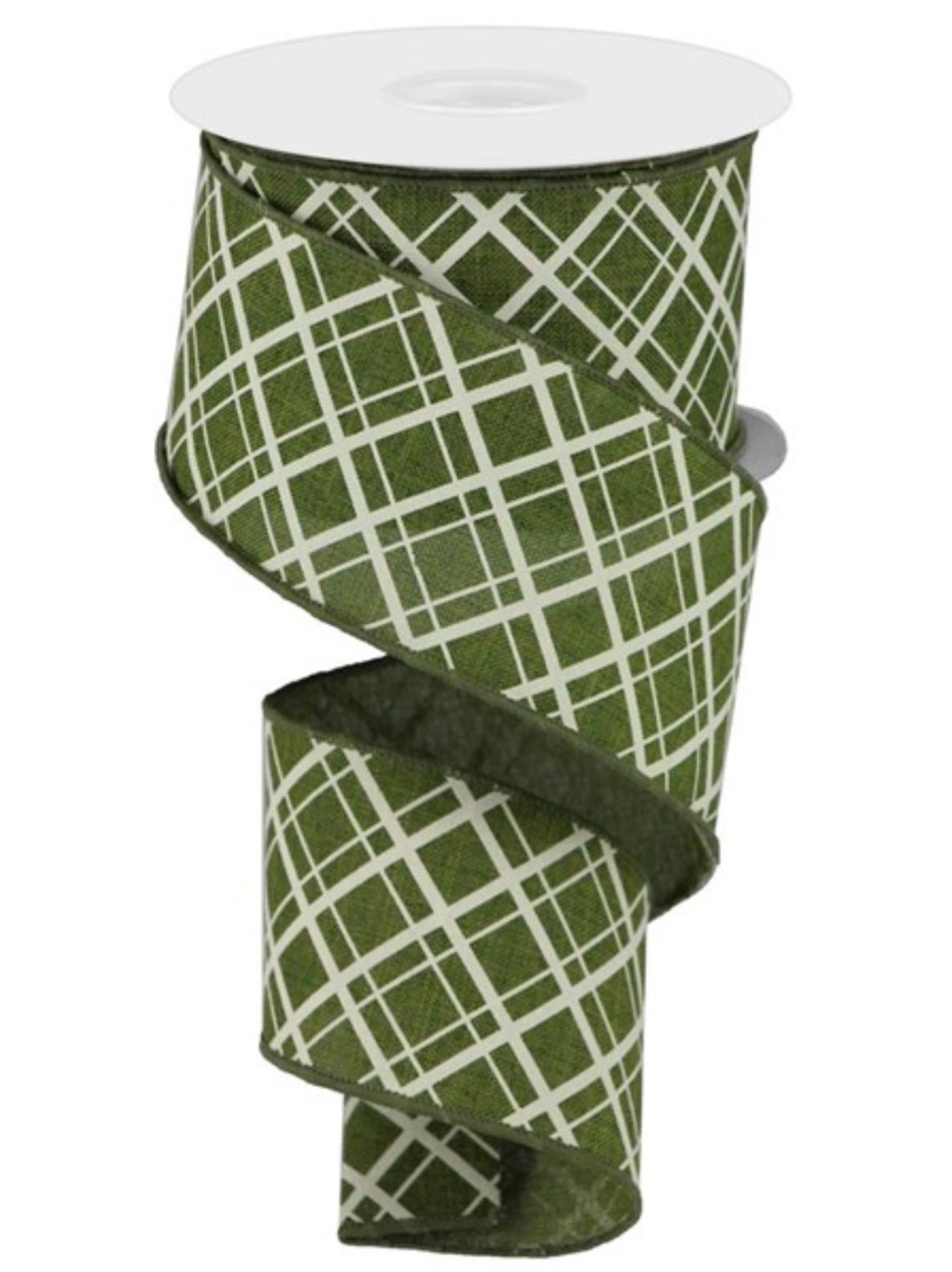 Moss green diagonal check wired ribbon 2.5” - Greenery MarketWired ribbonRga150652