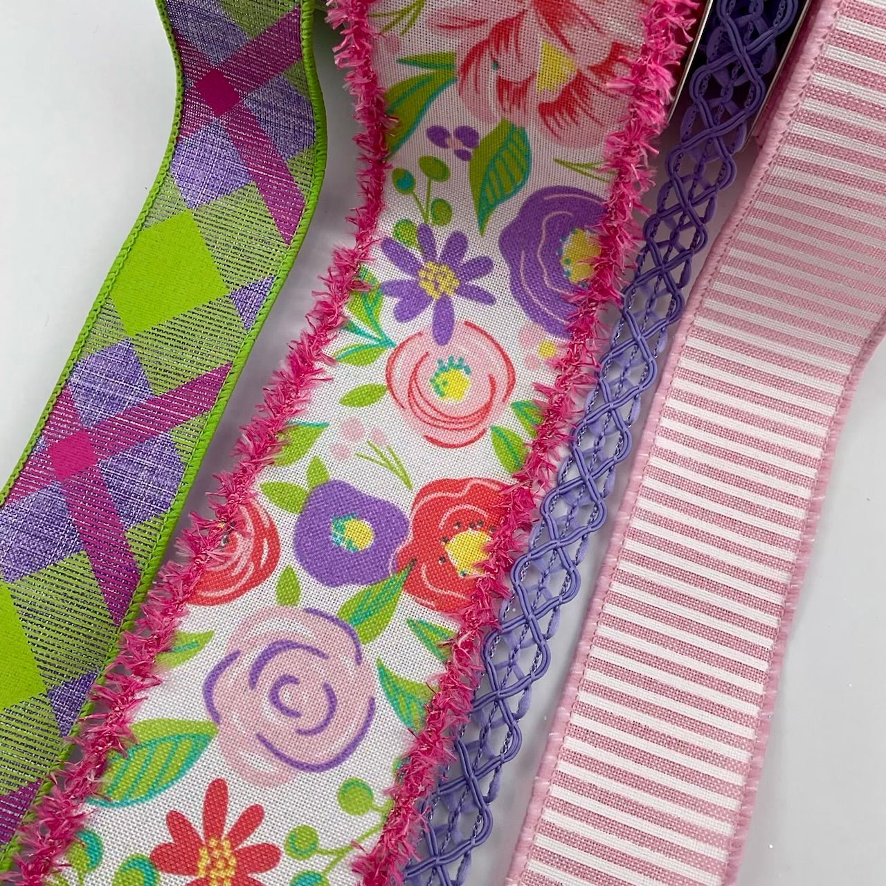 Multi Floral, purple, bow bundle x 4 wired ribbons - Greenery MarketWired ribbonBloomfluffedgex4