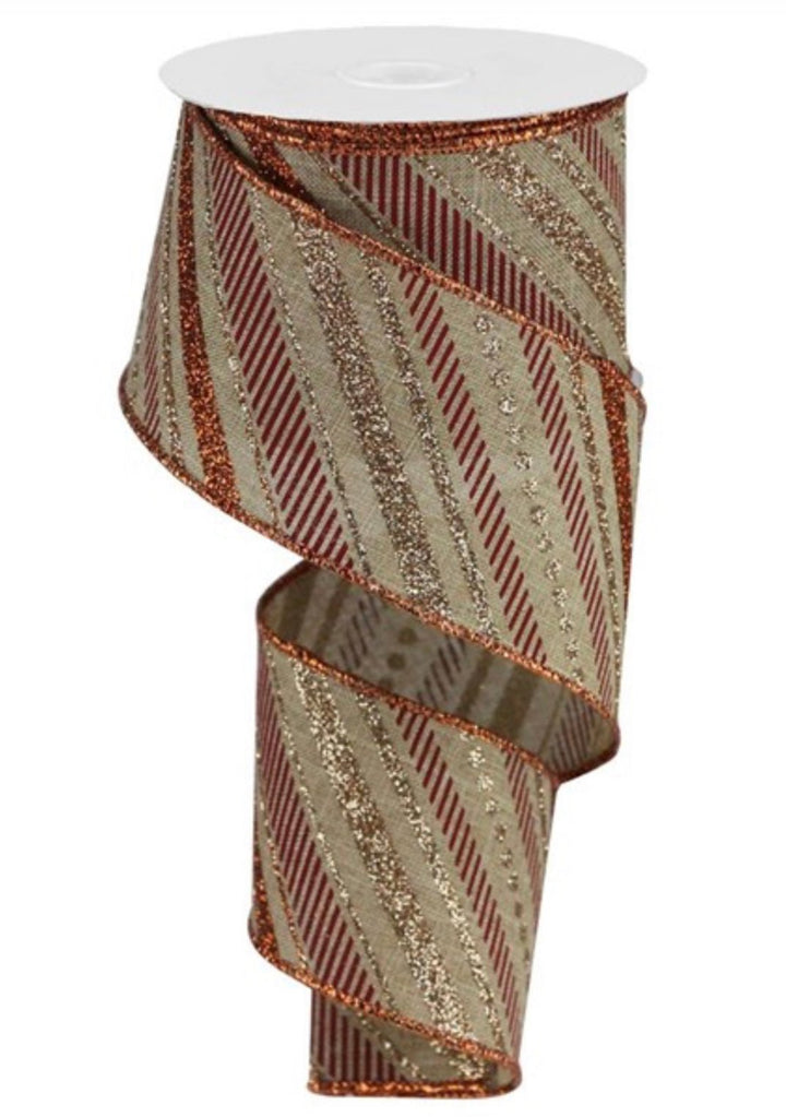 Multi glitter, rust, wine, and champagne stripe wired ribbon 2.5” - Greenery MarketWired ribbonRGB130268