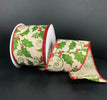 Natural holly Berry with gold accent Wired ribbon 2.5” - Greenery MarketWired ribbon71261-40-14