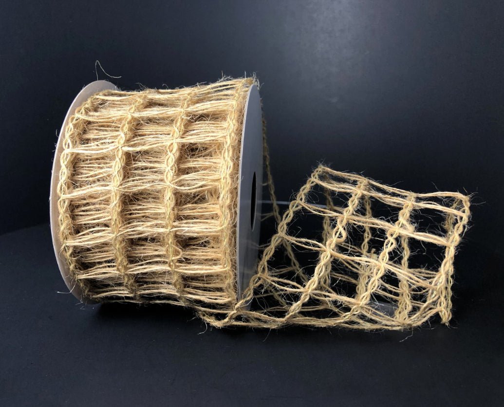 Natural open weave wired ribbon, 2.5