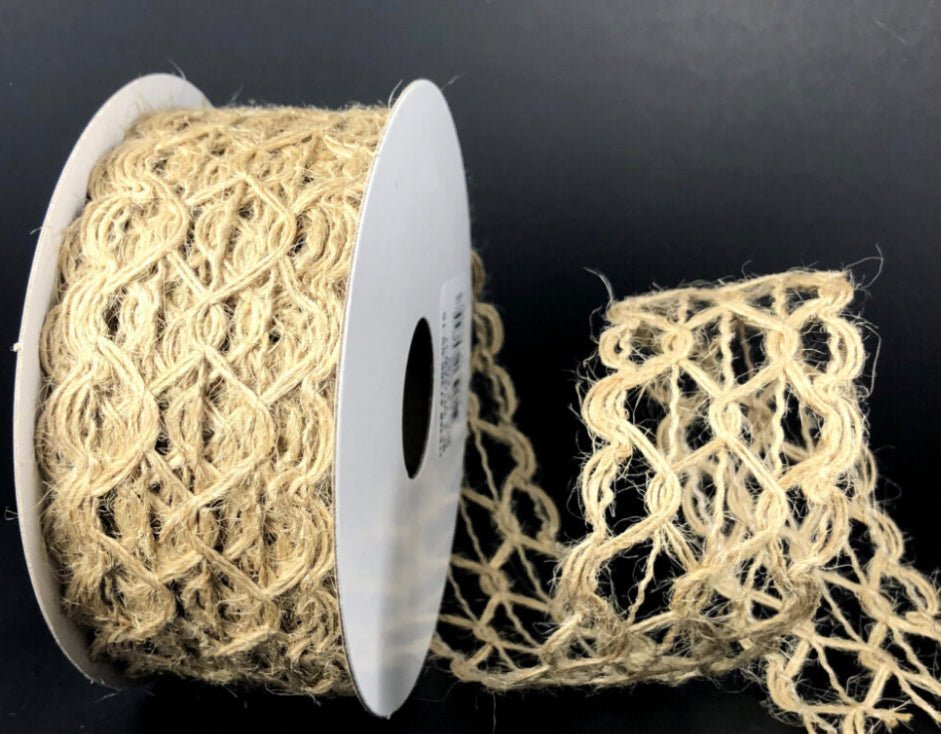Natural squiggle open weave wired ribbon, 1.5