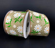 Natural wired ribbon with daisies, 2.5" - Greenery MarketWired ribbon41326-40-15