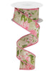 Natural with pink roses wired ribbon 1.5” - Greenery MarketWired ribbonRg0172418