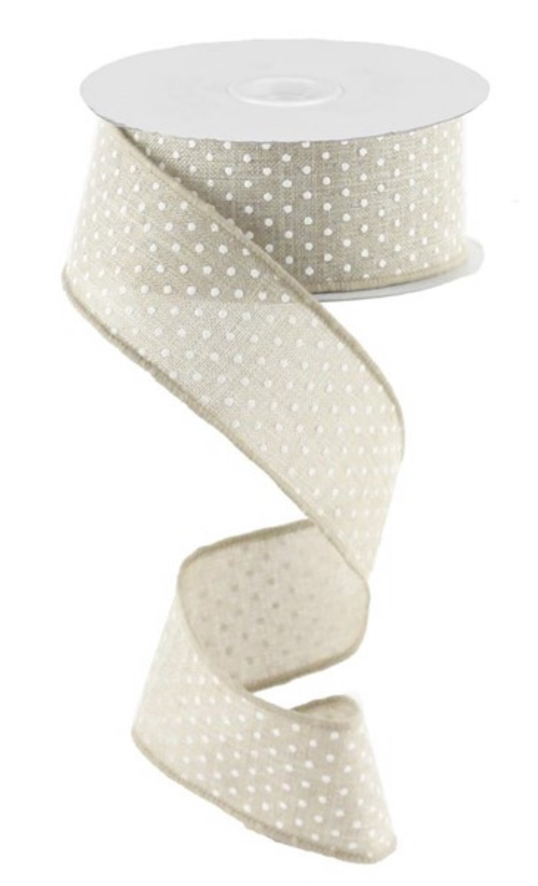 Natural with white Swiss dots wired 1.5” ribbon - Greenery MarketWired ribbonRG0165118