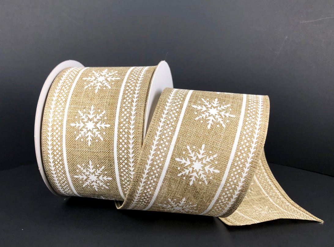 Naturals snowflakes wired ribbon 2.5” - Greenery MarketWired ribbon75237-40-15