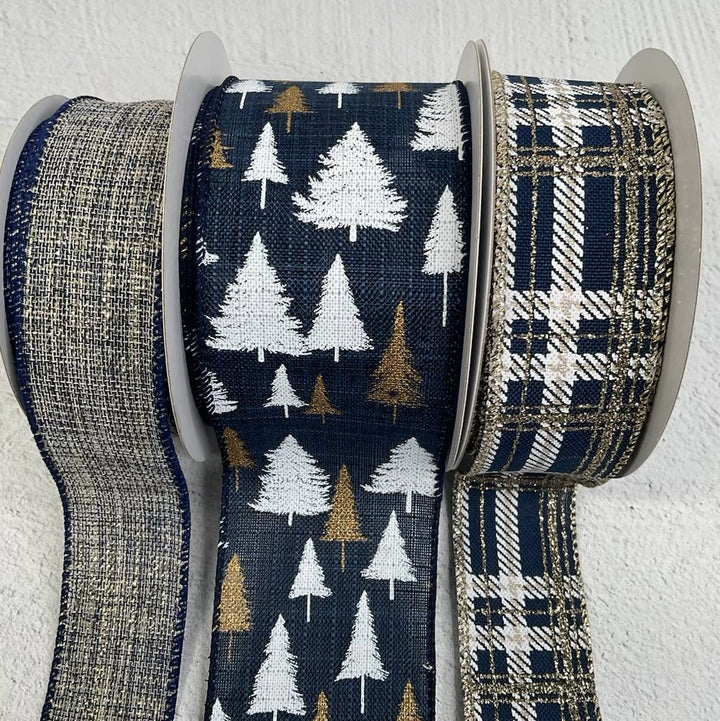 Navy and gold tree bow bundle x 3 ribbons - Greenery MarketVelvetbbx4Goldtreex3