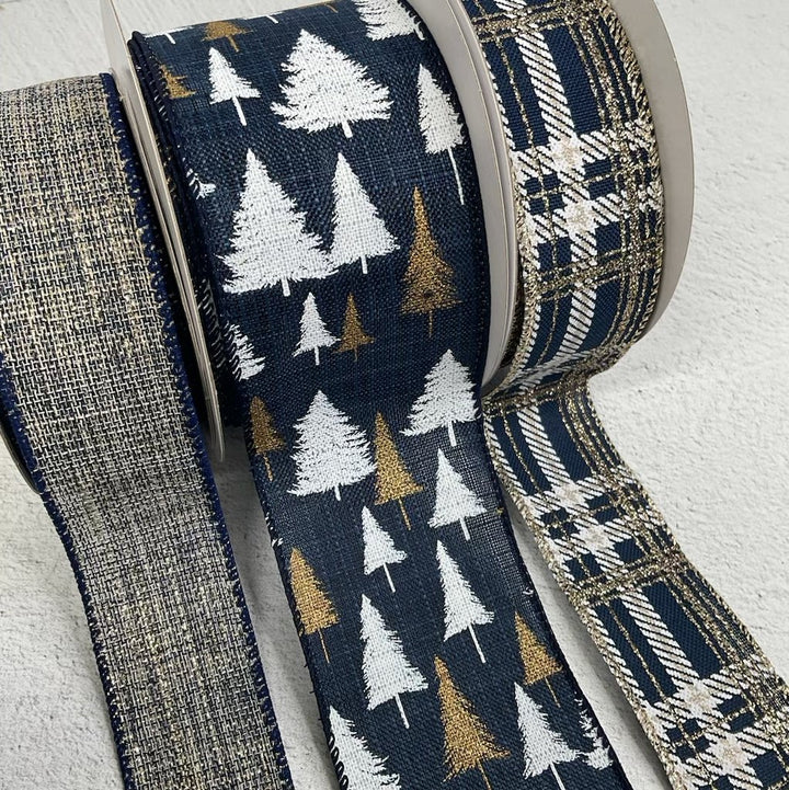 Navy and gold tree bow bundle x 3 ribbons - Greenery MarketVelvetbbx4Goldtreex3