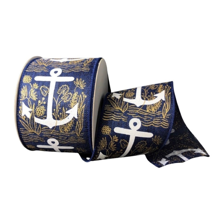 Navy blue anchor beach wired ribbon 2.5” - Greenery MarketWired ribbon41123-40-27