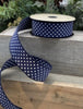 Navy blue and white Faux linen large and small dots wired ribbon - Greenery Market
