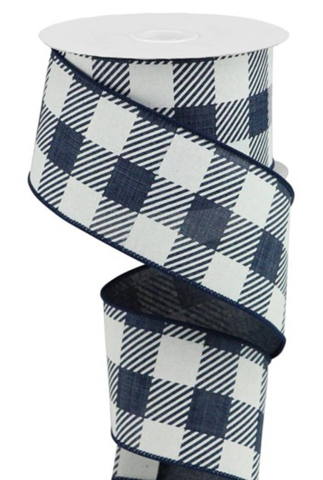 Navy blue and white plaid, 2.5” wired ribbon - Greenery MarketWired ribbonRGA141819