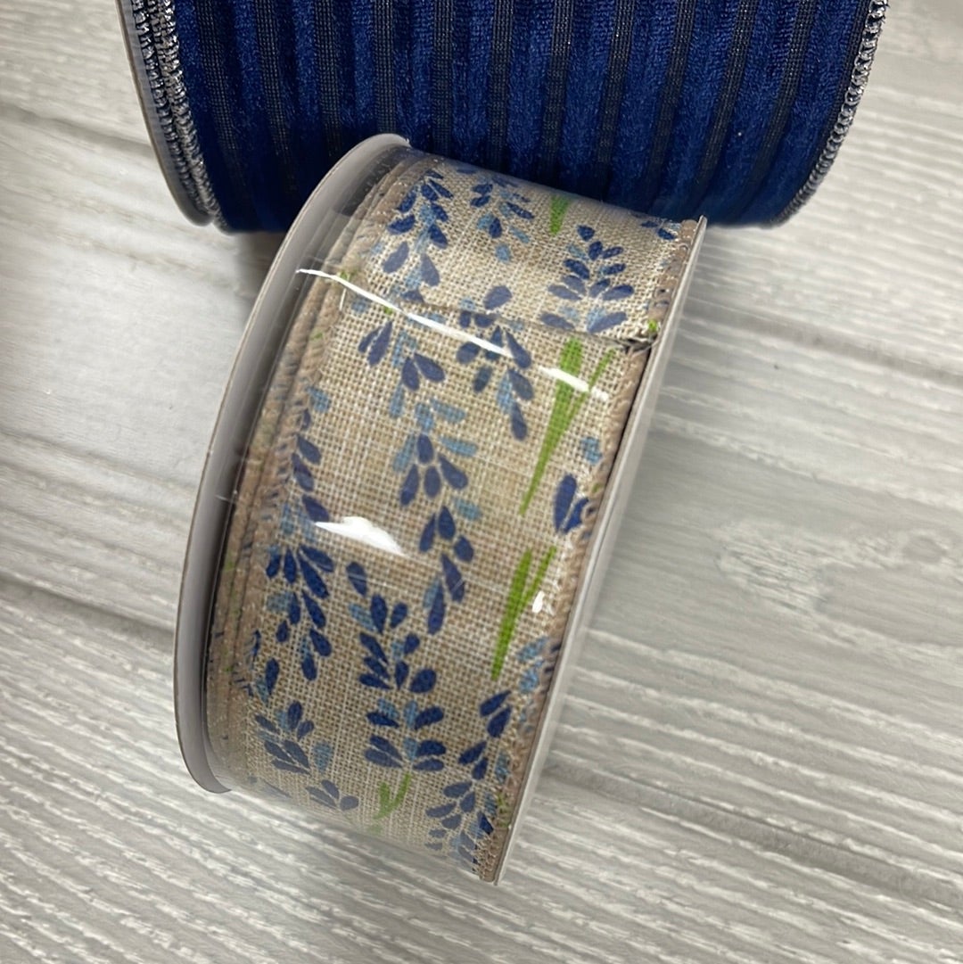 Navy blue floral vine wired ribbon 1.5” - Greenery Market Wired ribbon