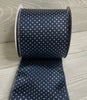Navy Blue grosgrain wired ribbon with silver metallic dots 4” - Greenery MarketWired ribbonMTX62897