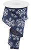 Navy Blue wired ribbon with snowflakes 2.5” - Greenery MarketWired ribbonRGC141919