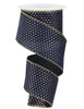 Navy royal with gold Swiss dots wired 2.5” - Greenery MarketWired ribbonRG0190819