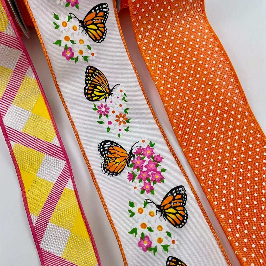 Orange and pink Butterfly x 3 ribbon bow bundle - Greenery MarketOrangebutterflyx3