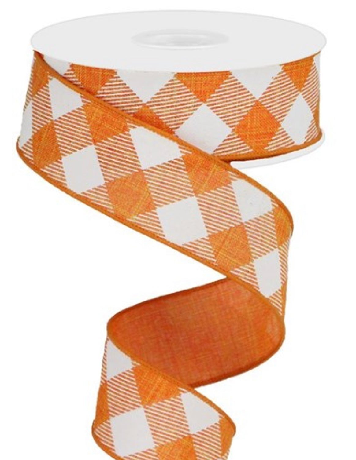 Orange and white diagonal plaid 1.5” - Greenery MarketWired ribbonRGA126420