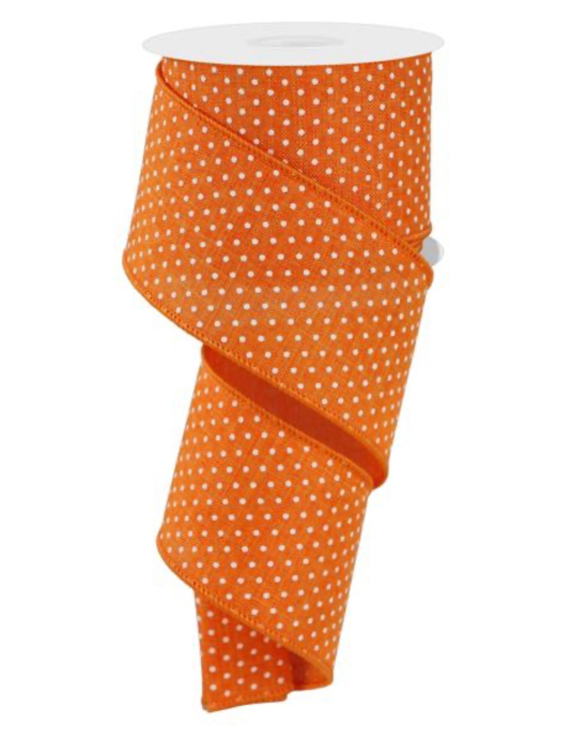 Orange and white Swiss dots on royal 2.5” - Greenery MarketWired ribbonRG01652HW