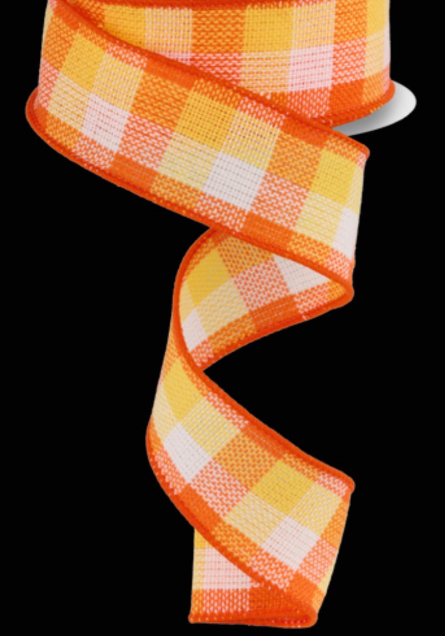 Orange and yellow plaid 1.5” - Greenery MarketWired ribbonRGA19242R