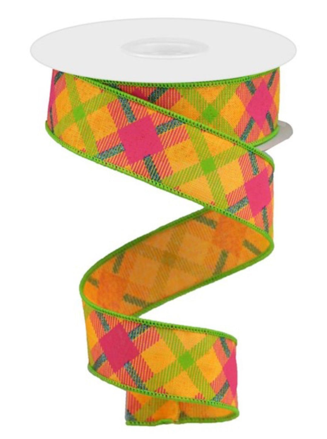 Orange brights printed plaid 1.5” - Greenery MarketWired ribbonRga143220