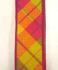 Orange, lime, yellow, and hot pink diagonal plaid wired ribbon - Greenery MarketWired ribbon41015-09-28
