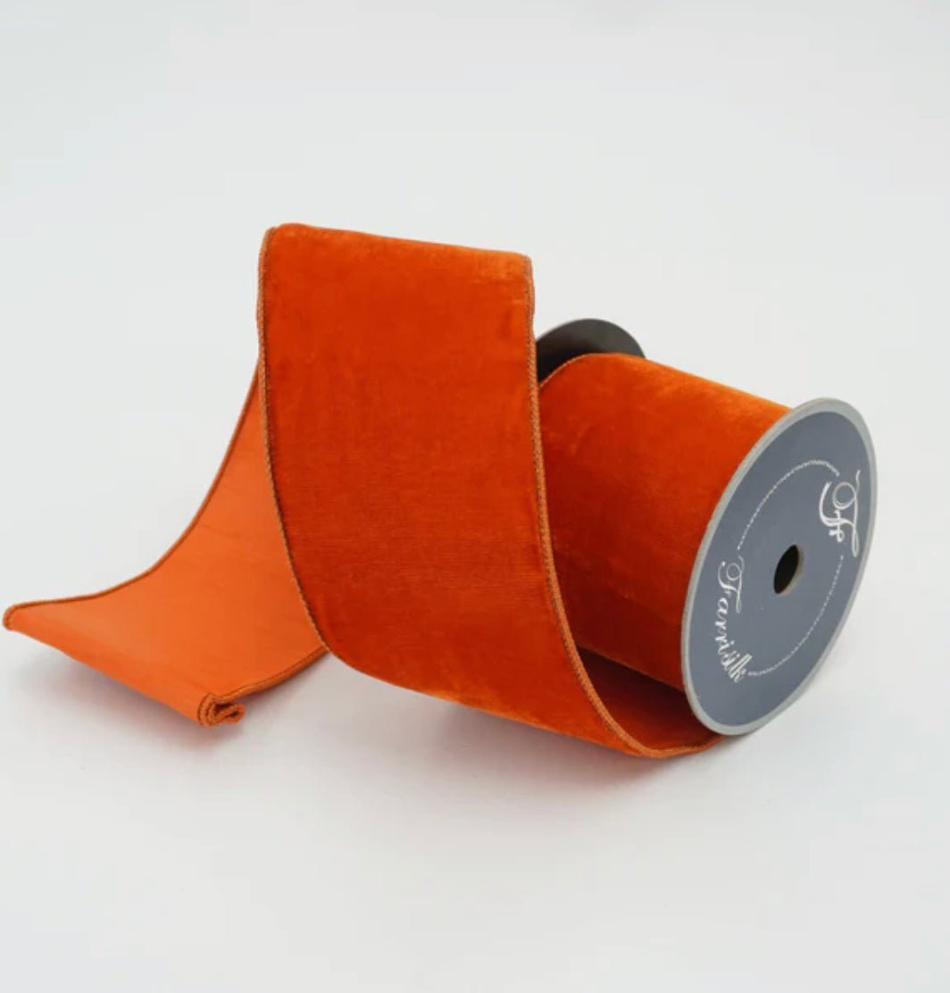 Orange plush velvet luster 2.5” farrisilk wired ribbon - Greenery MarketRibbons & TrimRv002-52