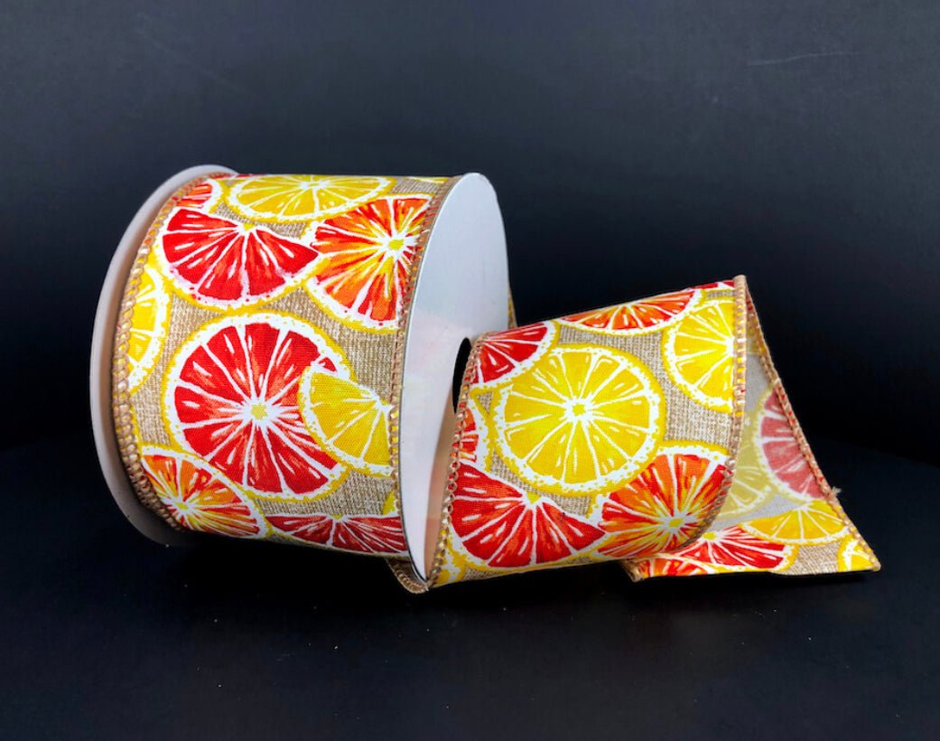 Oranges lemons citrus ribbon - 10 yards, 2.5" - Greenery MarketWired ribbon41334-40-14