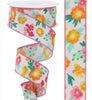 Pastel pink, orange, and aqua flowers wired 1.5” ribbon - Greenery MarketWired ribbonRGE175734