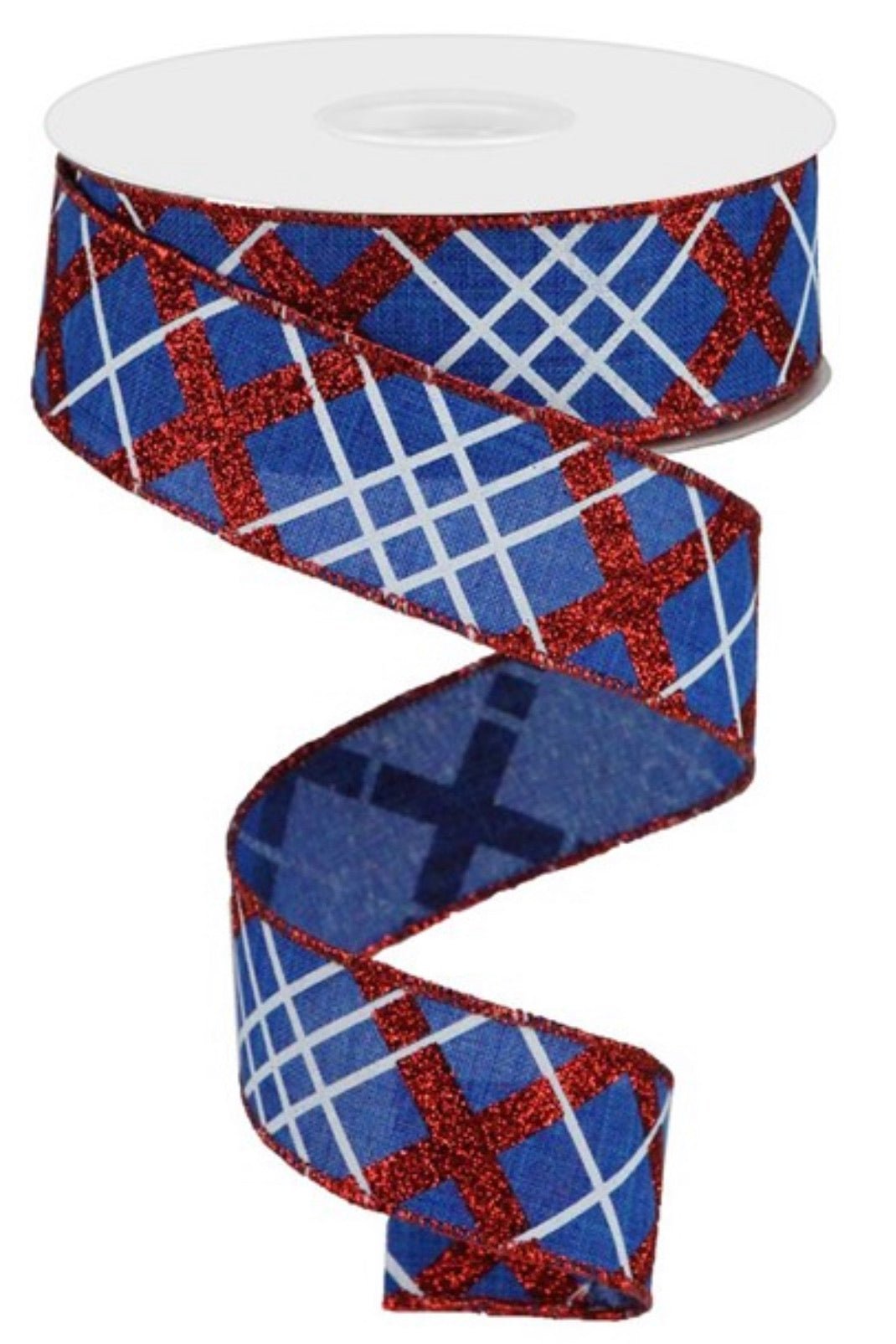 Patriotic diagonal plaid wired ribbon - 1.5” - Greenery MarketWired ribbonRGA124725