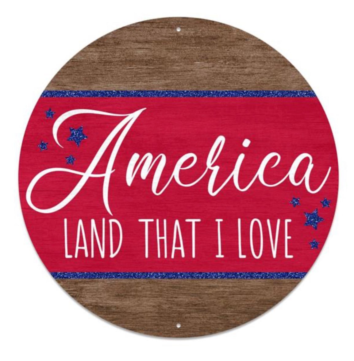 Patriotic metal 12” round sign with glitter - Greenery MarketMD1031