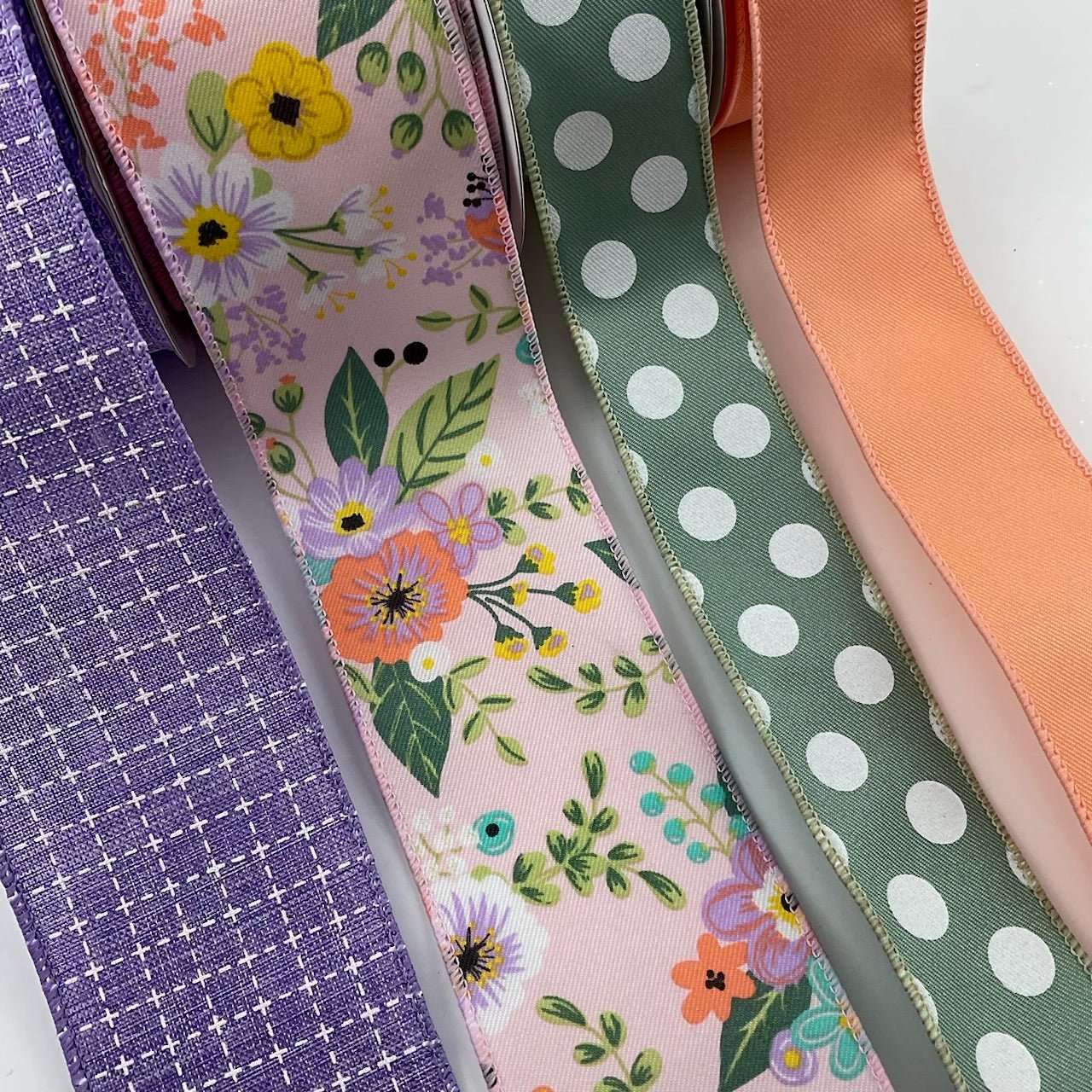 Peach and lavender floral bow bundle x 4 wired ribbons - Greenery MarketWired ribbon