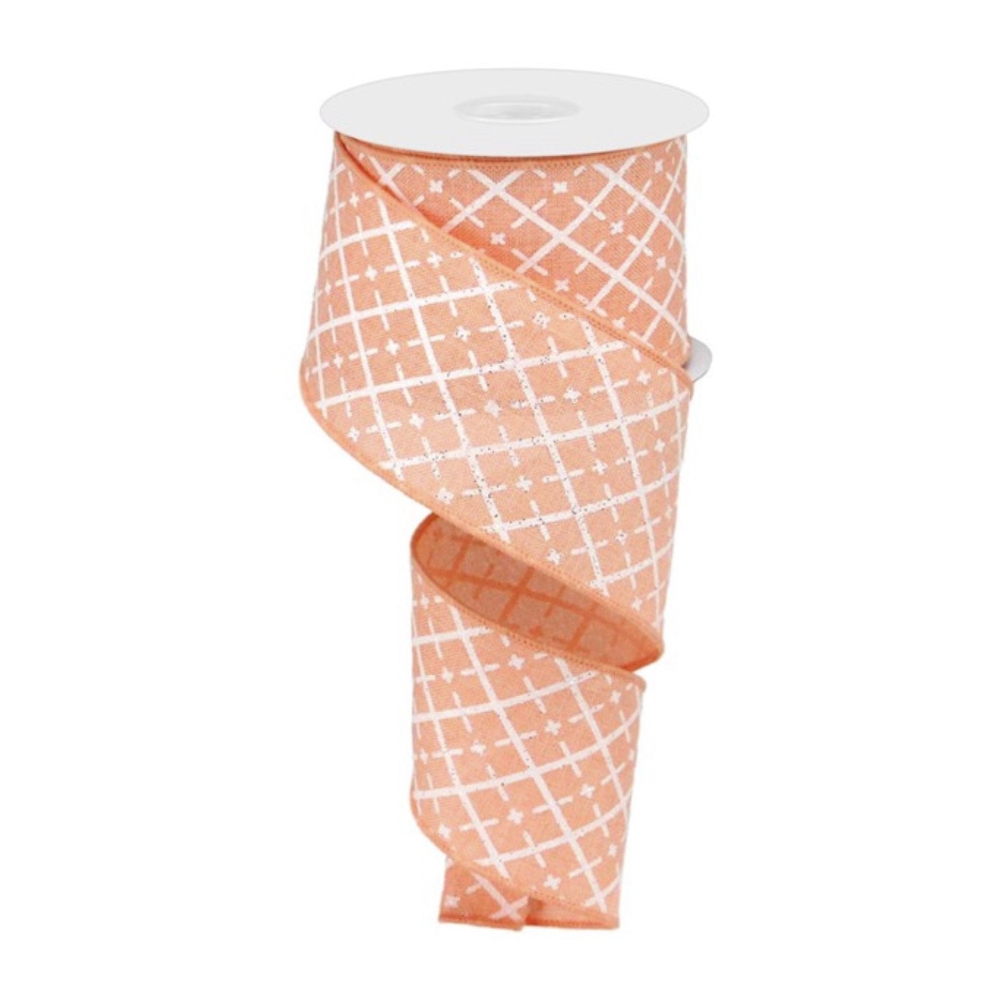Peach And white argyle wired ribbon, 2.5” - Greenery Marketwired ribbonRG01902ET