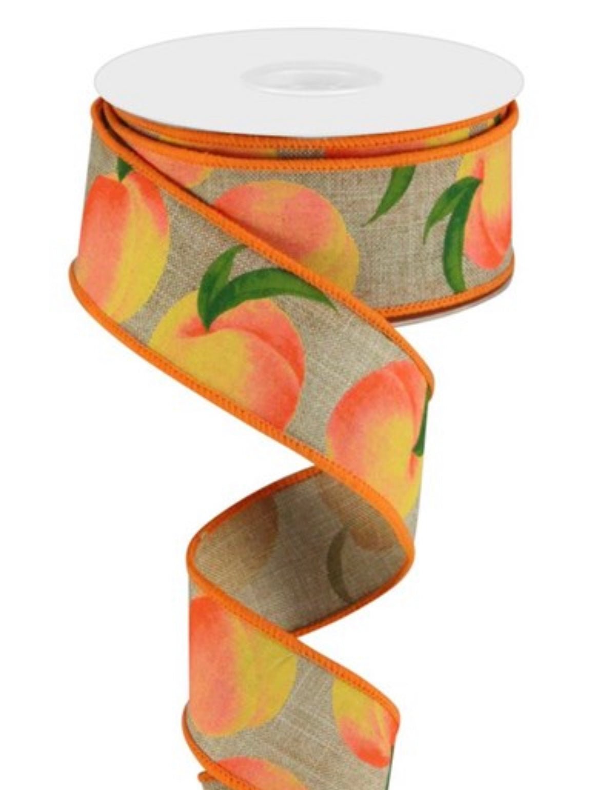 Peaches on natural background wired ribbon, 1.5” - Greenery Marketwired ribbonRGC122301