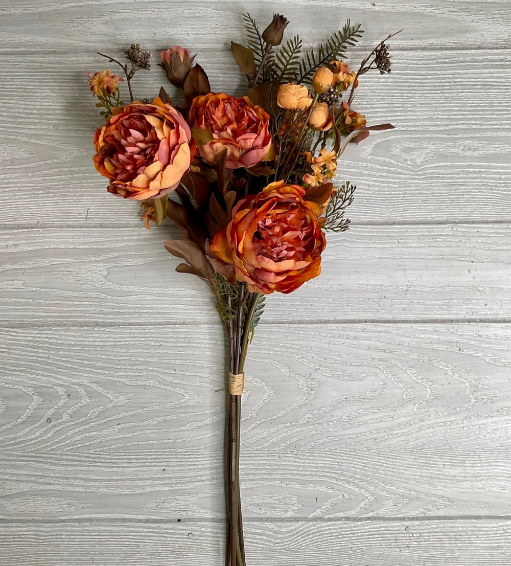 Peony and eucalyptus mixed bundle - rusty orange - Greenery MarketArtificial Flora26397