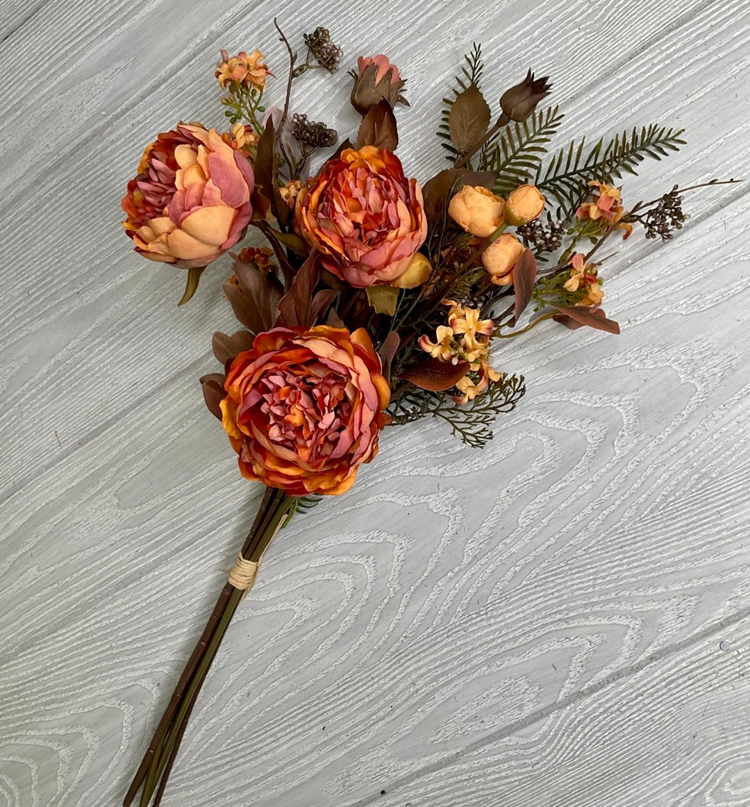 Peony and eucalyptus mixed bundle - rusty orange - Greenery MarketArtificial Flora26397