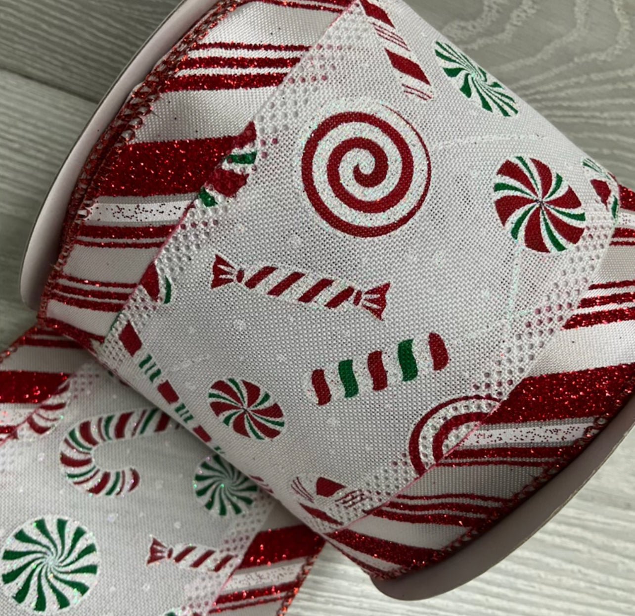 peppermint ribbon with glittered edge 4” - Greenery MarketWired ribbonMtx67777