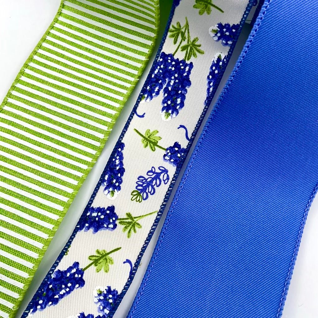 Periwinkle blue and lime floral x 3 ribbon bow bundle - Greenery Market