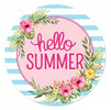 Pink and blue, metal, tropical hello summer round sign 12” - Greenery Marketsigns for wreathsMD0854