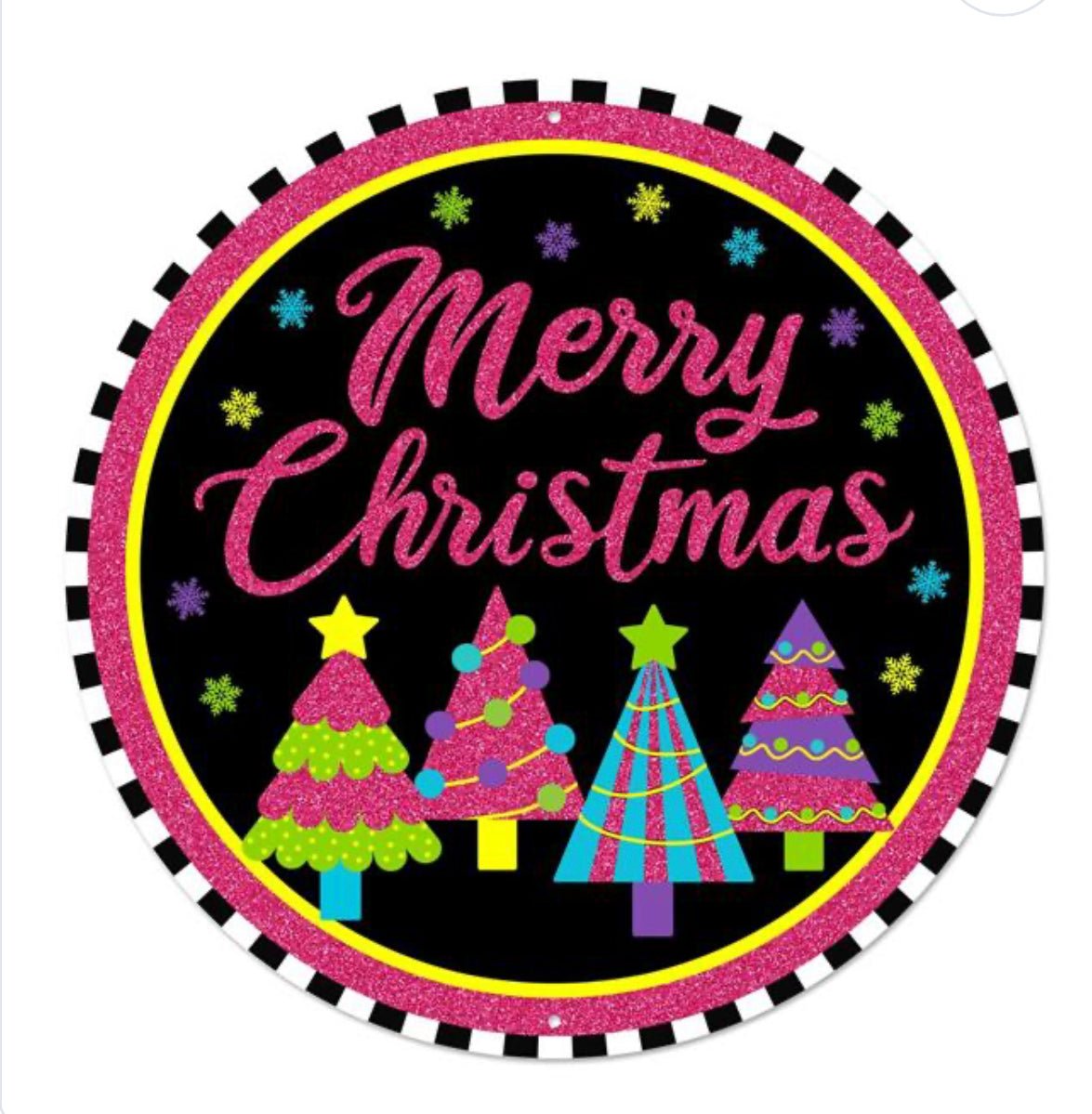 Pink and green merry Christmas metal 8” round sign - Greenery MarketSeasonal & Holiday DecorationsMD0978